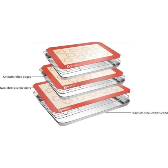 Stainless Steel Baking Sheet Tray Cooling Rack with Silicone Baking Mat Set - Picture 12 of 16